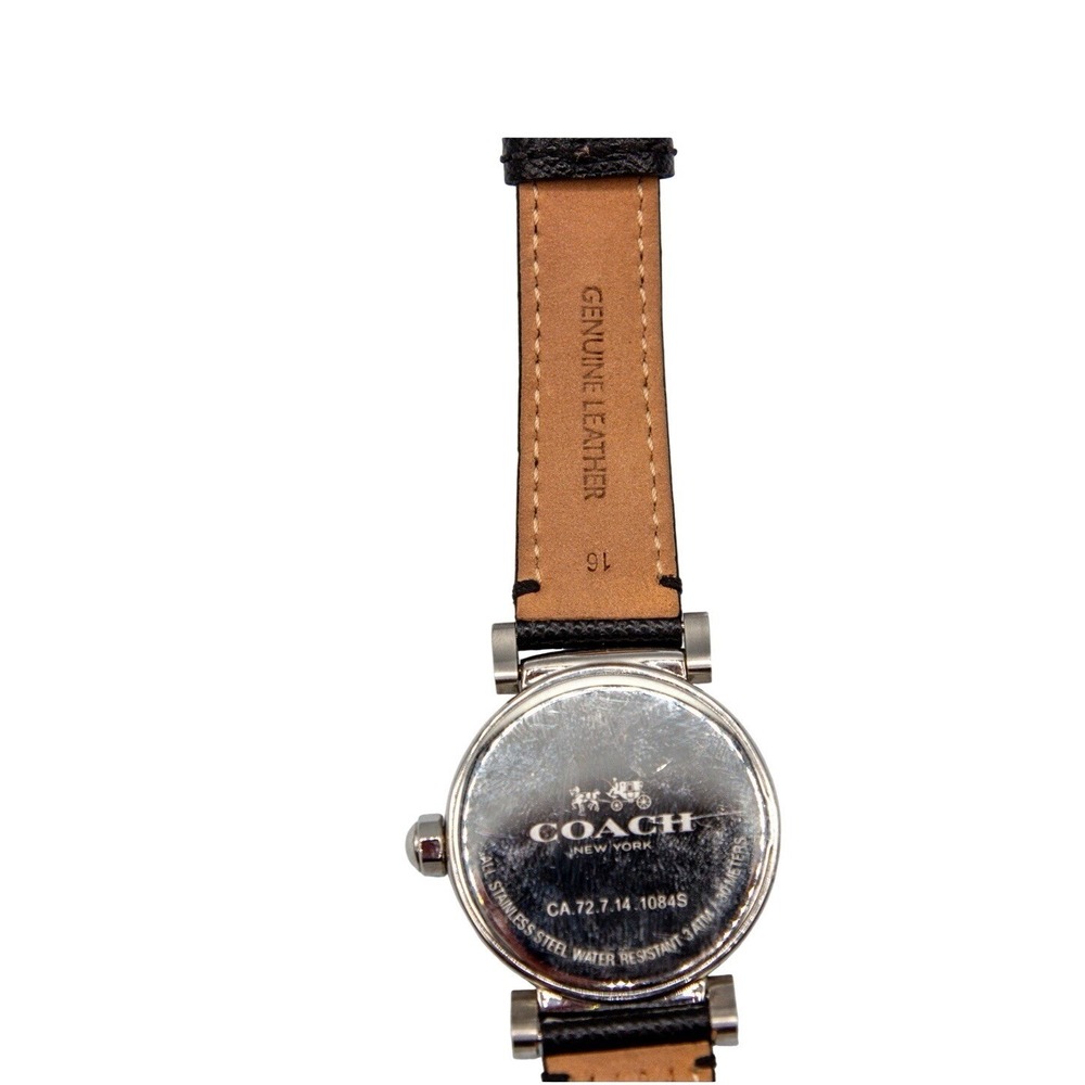 Coach Women's Black Leather Strap Silver Crystal-Accented Watch New Battery - Picture 5 of 5